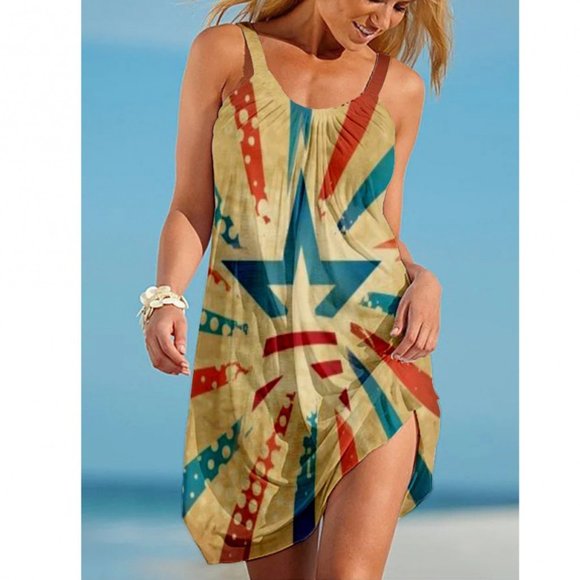 2023 Women's new independent Japan-U.S. flag 3D printing sling dress casual - Picture 1 of 1